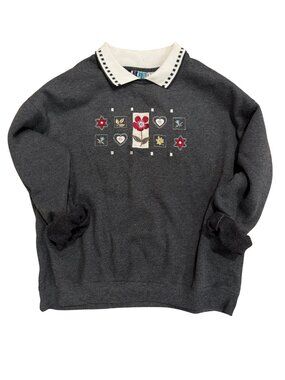 90s Grannycore Bolo Spirit Floral Embroidered Pullover Sweater - L